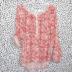 H&M LOGG Red Floral Print Boho Top